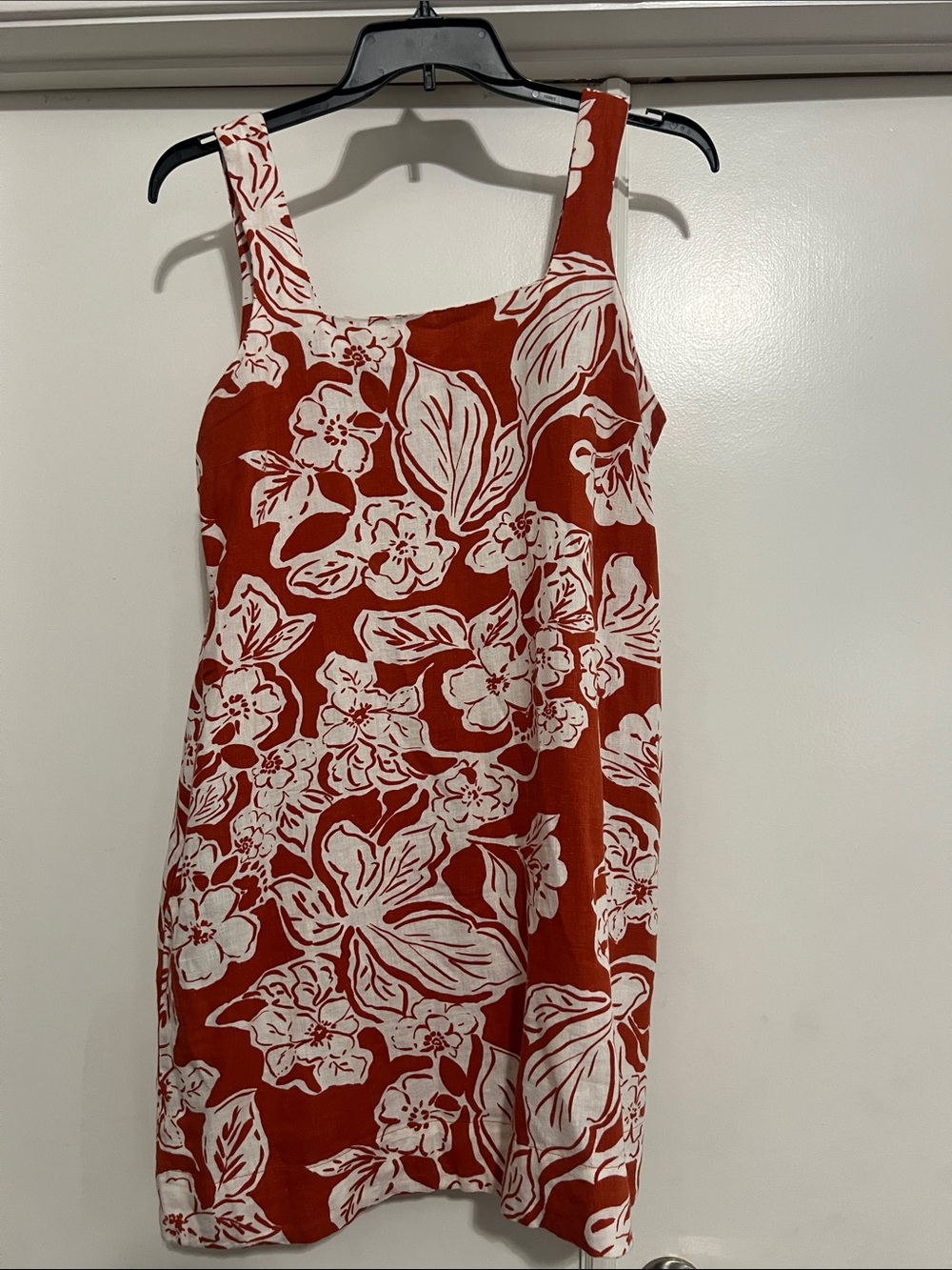 Rust Red Floral Square-Neck Mini Dress
